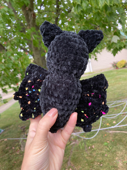 Crochet Bat Stuffie Black Speckle - no eyes