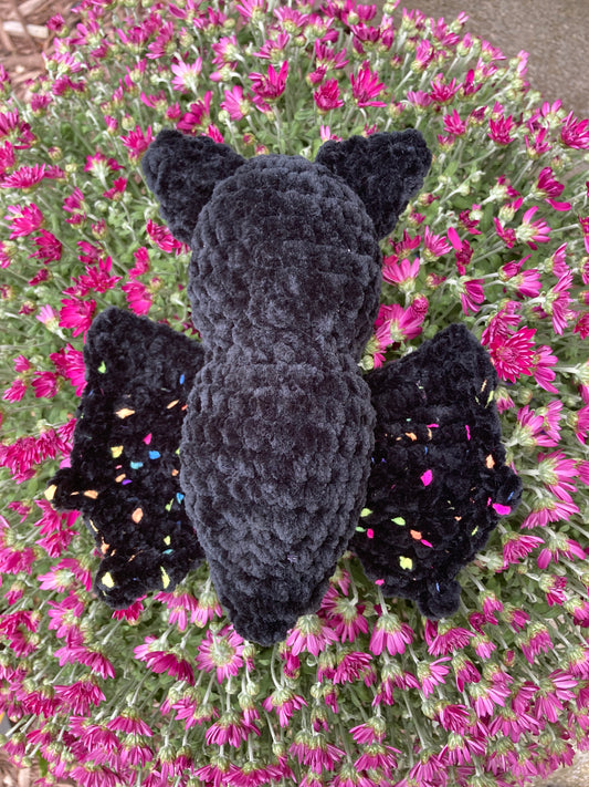 Crochet Bat Stuffie Black Speckle - no eyes