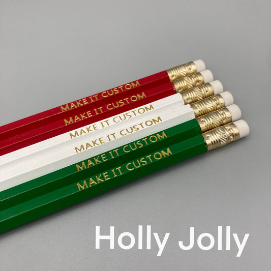 Foil Stamped Pencil 6pk - Holly Jolly